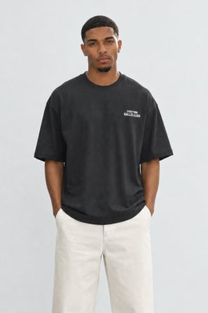 Erkek Hallelujah Baskılı Oversize T-Shirt Siyah