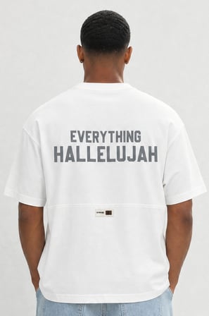 Erkek Hallelujah Baskılı Oversize T-Shirt Ekru
