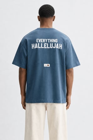 Erkek Hallelujah Baskılı Oversize T-Shirt Petrol