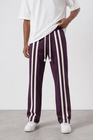 Erkek Ön Şerit Detaylı Baggy Eşofman Altı Mürdüm