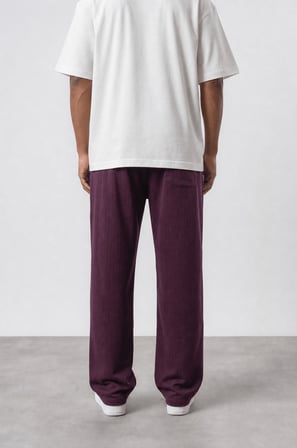 Erkek Ön Şerit Detaylı Baggy Eşofman Altı Mürdüm