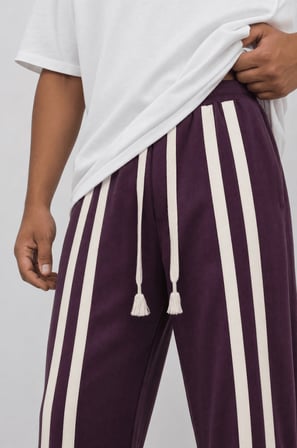 Erkek Ön Şerit Detaylı Baggy Eşofman Altı Mürdüm