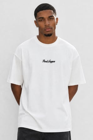Erkek Final Supper Nakışlı Oversize T-Shirt Ekru