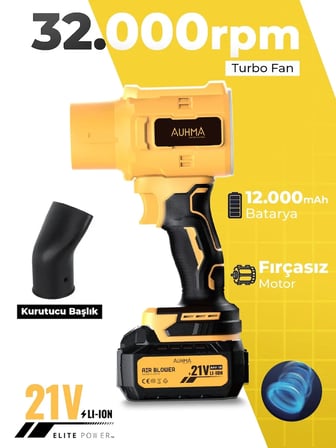 Auhma Ahv-18 21V 32.000 RPM Turbo Şarjlı Hava Üfleyici Sarı