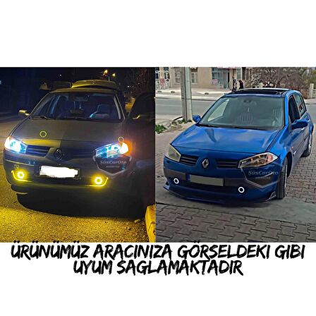 Renault Megane 2 2003-2008 Uyumlu Üniversal Mercekli Angel Sis Farı Metal Su Geçirmez 76 mm Mavi Halkalı Gündüz Farı Angel Eyes 2 Adet