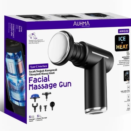 Auhma AMG22 Sıcak Soğuk Titreşimli Masaj Aleti – LCD Ekranlı, 6 Başlıklı, 6 Kademeli, Type-C Şarjlı
