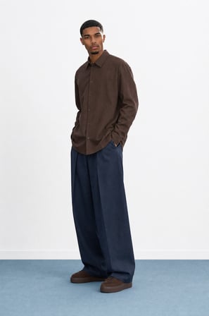 Erkek Derin Pileli Kumaş Baggy Pantolon Lacivert