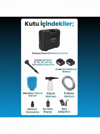 HX-3000 Yüksek Basınçlı Araç Yıkama Makinesi 260PSI 18.500RPM 4000MAH Çift Batarya Yıkama Tabancası
