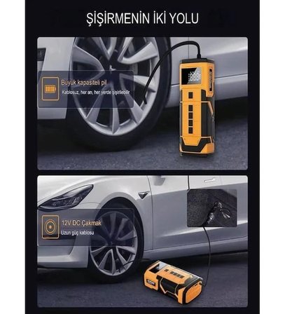 Auhma A5577 4'ü 1 Arada Akü Takviyeli Şarjlı Hava Pompası 8.000 Mah| Powerbank & Dijital Fener