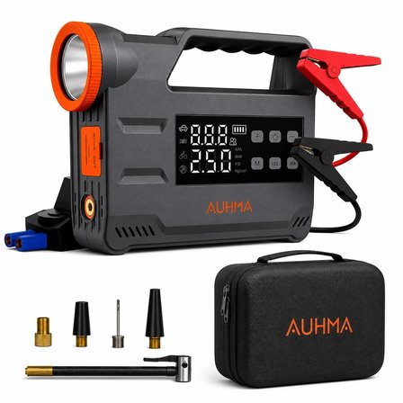 Auhma A9933 4'ü 1 Arada Akü Takviye 12.000 Mah Şarjlı Hava Pompası | Powerbank & Dijital Fener