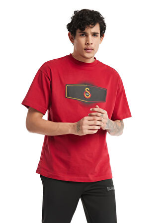 Galatasaray Orijinal Lisanslı Lazer Aslan Baskılı GS Logo Kırmızı Erkek T-Shirt