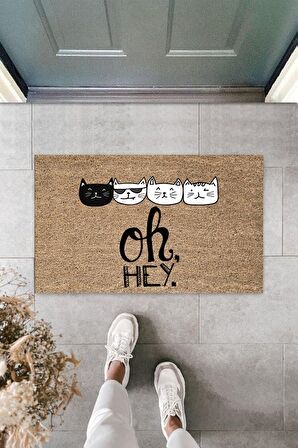 Dormot Home Modern Dijital Baskı Oh Heyy Kedi Temalı Kapı önü paspası