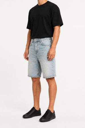 Erkek Washed Jean Şort Açık Mavi
