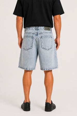 Erkek Washed Jean Şort Açık Mavi