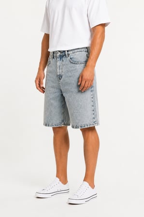 Erkek Washed Jean Şort Koyu Mavi