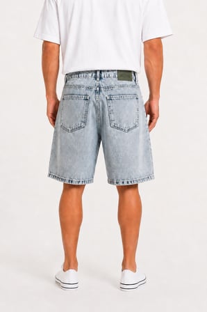 Erkek Washed Jean Şort Koyu Mavi