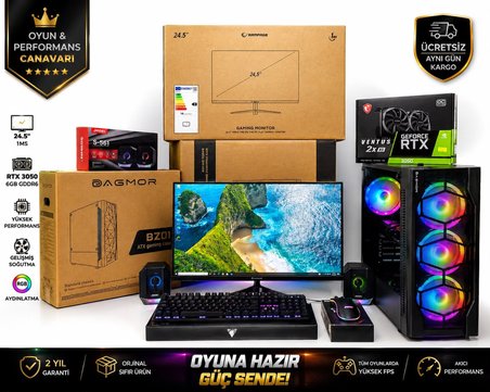 DAGMOR RYZEN5 5600 32GB 1TB M2 NVME RTX3050 8 GB VGA 24.5' LED EKRAN OYUNCU AKSESUAR FULL TAKIM SET PC