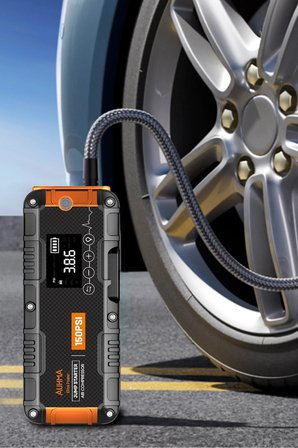 Auhma A9955 16.000 mAh Akü Takviye Cihazı Şarjlı Hava Kompresörü 150 PSI Lastik Şişirme Pompası Powerbank