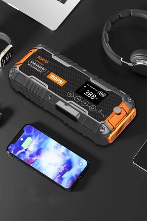 Auhma A9955 16.000 mAh Akü Takviye Cihazı Şarjlı Hava Kompresörü 150 PSI Lastik Şişirme Pompası Powerbank