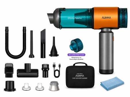 AUHMA AHV-27 22.000Pa Kablosuz Araç İçi El Süpürgesi 220W Güçlü Motor 9.000mAh Şarjlı Hava Üfleyici Araç & Ev Temizlik Süpürgesi