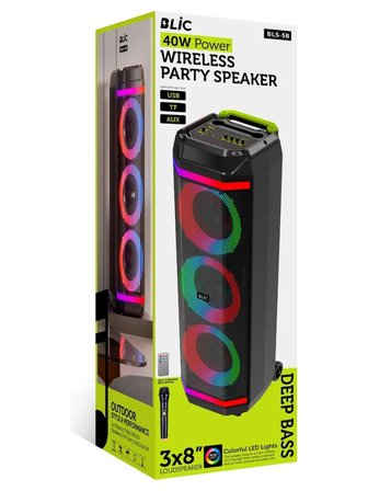 BLIC BLS-58 40W Karaoke Hoparlör Kablosuz Mikrofonlu Bluetooth 5.4 Taşınabilir Ses Sistemi RGB LED Uzaktan Kumandalı