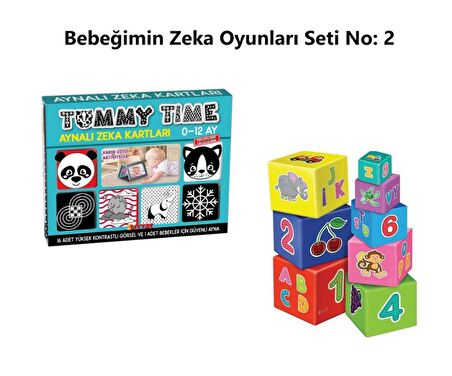 Bebeğimin Zeka Oyunları Seti  No:2  Tummy Time - Aynalı Zeka Kartları - Eğitici Denge Kule