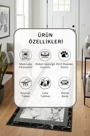 Snop Yıkanabilir Kaymaz Taban Dijital Baskılı Yolluk Halı