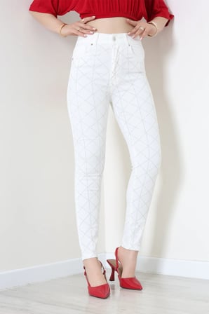Modi Green Taşlı Dar Paça Kot Pantolon Beyaz - 75141.2049.