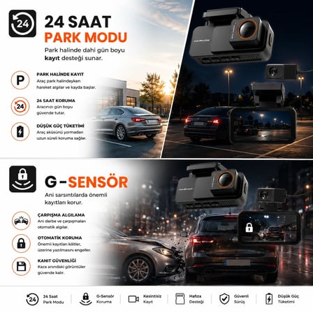 Bagajon 4K Pro Ultra HD WiFi GPS ADAS Araç İçi Kamera | Yapay Zeka, Gece Görüşü, G-Sensör, 24 Saat Park Modu, Ön + Arka Kamera