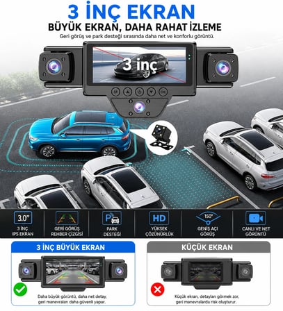 5 Kameralı N89 Araç İçi Kamera 2K Quad HD Ön İç Arka Yan Kameralı WiFi Gece Görüşlü G-Sensör 150° Geniş Açı Araç Kayıt Kamerası