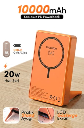 Fulltech FP50 10.000 mAh Hızlı Şarj MagSafe Powerbank Turuncu