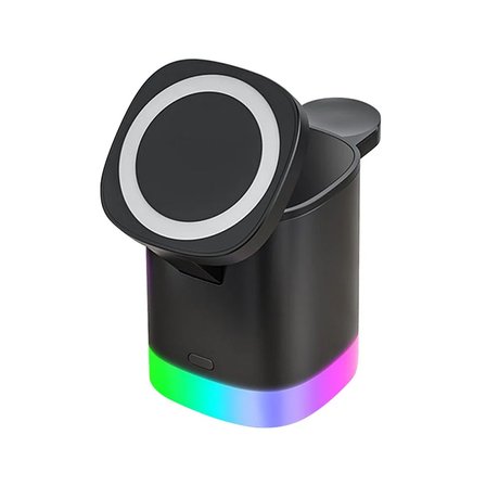 Bagajon 3'ü 1 Arada MagSafe Kablosuz Şarj Standı 15W RGB Işıklı Telefon, Apple Watch ve Kulaklık Şarj İstasyonu