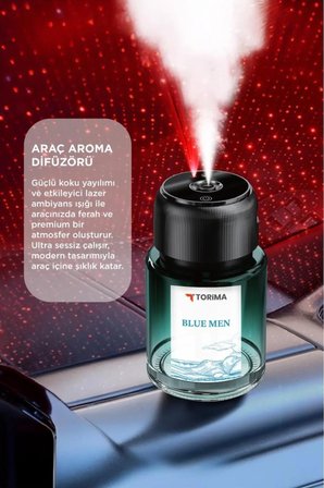 Torima TCF-02 Araç İçi Aroma Difüzörü Lazerli Akıllı Sensör Şarjlı Blue Men Esanslı Araba Kokusu