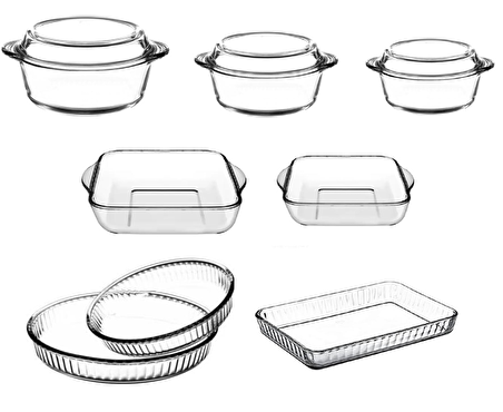 Paşabahçe Borcam Seti 8 Parça Borcam Tencere Fırın Tepsisi Takımı seti
