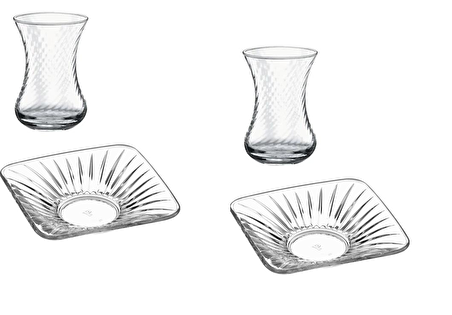 Paşabahçe ince belli gravürlü çay seti takımı 12 prç.