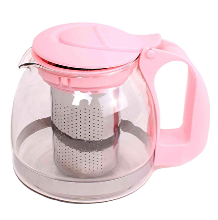 Tea pot çaydanlık demliği - süzgeçli cam demlik 700 ml.pembe