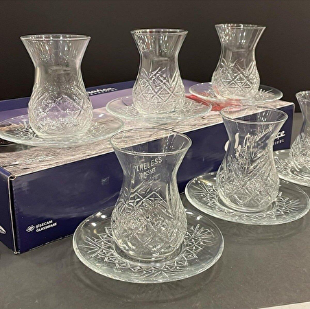 Paşabahçe timeless kesme kristal çay bardağı seti takımı - 12 parça çay seti 96992