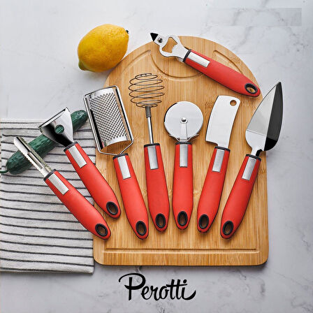 Perotti pratik mutfak aletleri - spatula açacak çırpıcı rende seti 8 prç.kırmızı