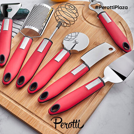 Perotti pratik mutfak aletleri - spatula açacak çırpıcı rende seti 8 prç.kırmızı