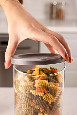 Lav duo saklama kabı 6 lı - cam kavanoz erzak saklama kabı seti takımı gri 1400 ml.