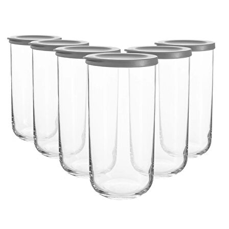 Lav duo saklama kabı 6 lı - cam kavanoz erzak saklama kabı seti takımı gri 1400 ml.
