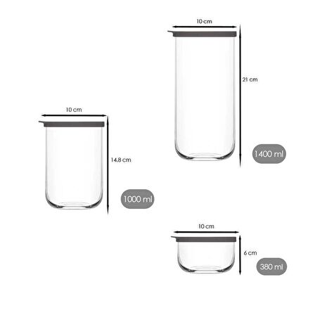 Lav duo saklama kabı 6 lı - cam kavanoz erzak saklama kabı seti takımı gri 3 boy
