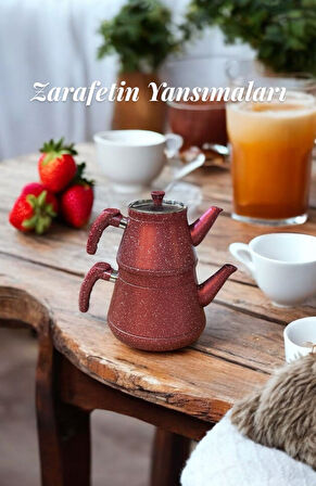 Lider granit çaydanlık takımı bakalit kulplu kırmızı