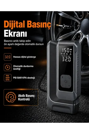 Suitu AT-006 Akü Takviye Cihazı | 18.000mAh 4'ü 1 Arada Powerbank, Hava Kompresörü, LCD Ekran, 150PSI