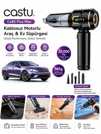 CS85 Plus Max 20.000 PA Şarjlı Digital Göstergeli Kablosuz El Süpürgesi Fırçasız Motorlu Araç Süpürgesi 
