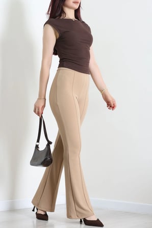Modi Green Zra Krep İspanyol Paça Çımalı Pantolon Kumbeji - 71681.1837.