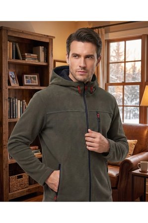 Luxic Core Erkek Kapüşonlu Polar Ceket Füme 3XL 3 Cepli Fermuarlı