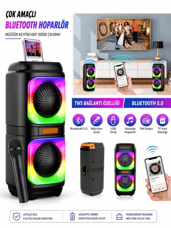 Blic BLS-48 Şarjlı Taşınabilir Bluetooth Hoparlör – Extra Bass, RGB Disko Işıkları, Mikrofonlu