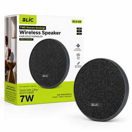 BLS-68 7W Bluetooth Hoparlör Kumaş Kaplı Kablosuz Speaker TWS Stereo USB TF 1200mAh