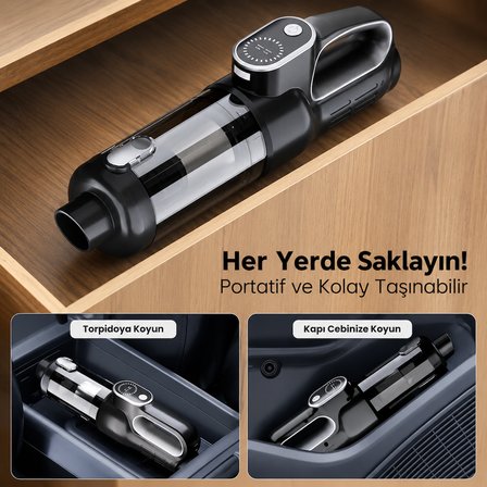 Harvox HX-VC006 Araç Içi Süpürge 22.000PA Güçlü Vakum ve Üfleme Özelliği Kablosuz Taşınabilir 6000MAH Bataryalı